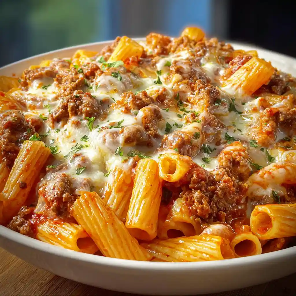 Beef Rigatoni Cheese Bake
