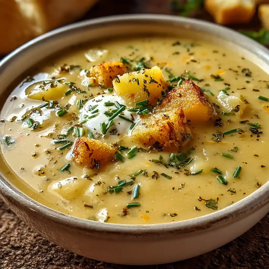 Hearty Cheddar Garlic Herb Potato Soup