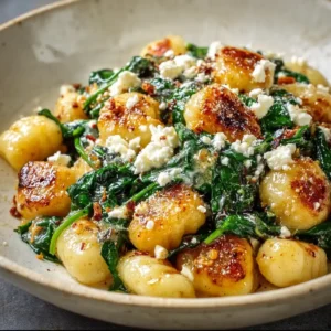 Crispy Gnocchi with Spinach and Feta