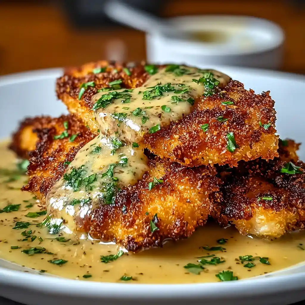 Crispy Parmesan Chicken with Rich Garlic Sauce