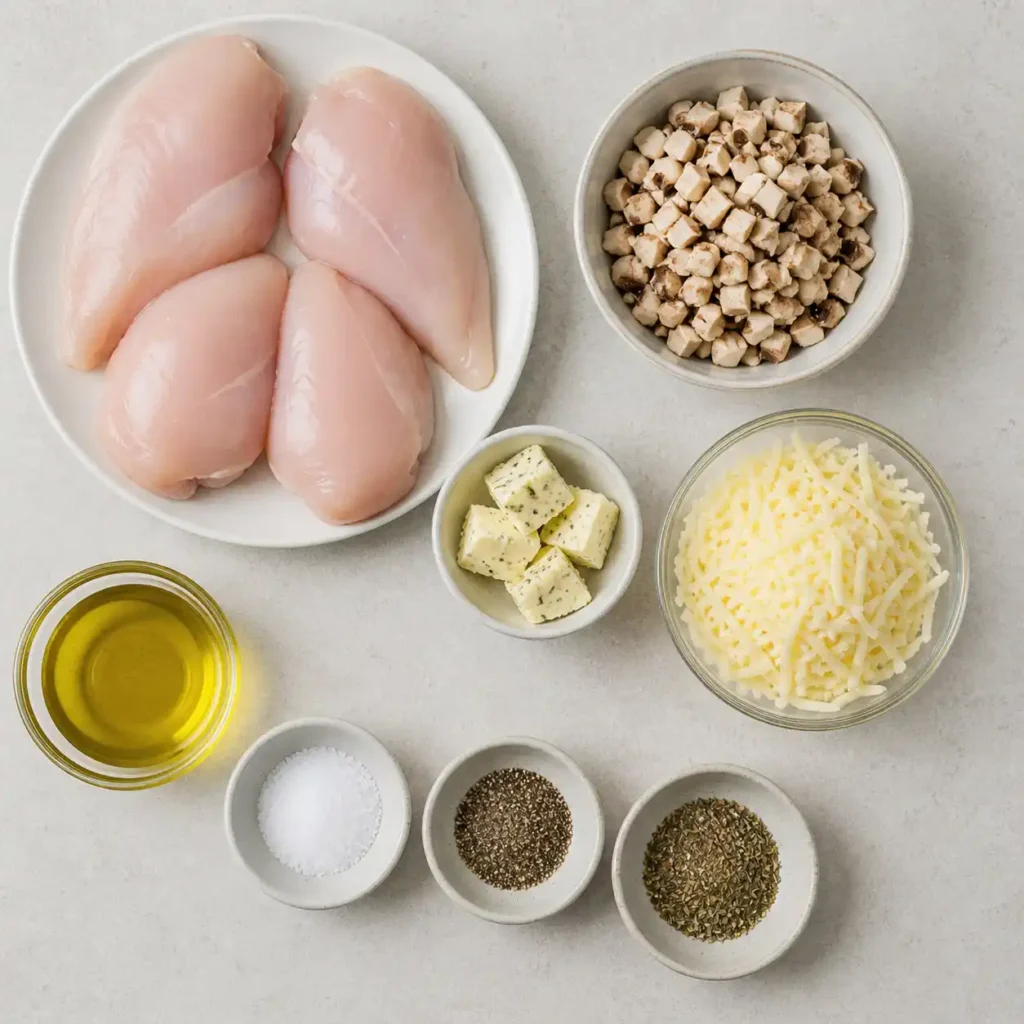 Cheesy Garlic Butter Mushroom Stuffed Chicken Ingredients