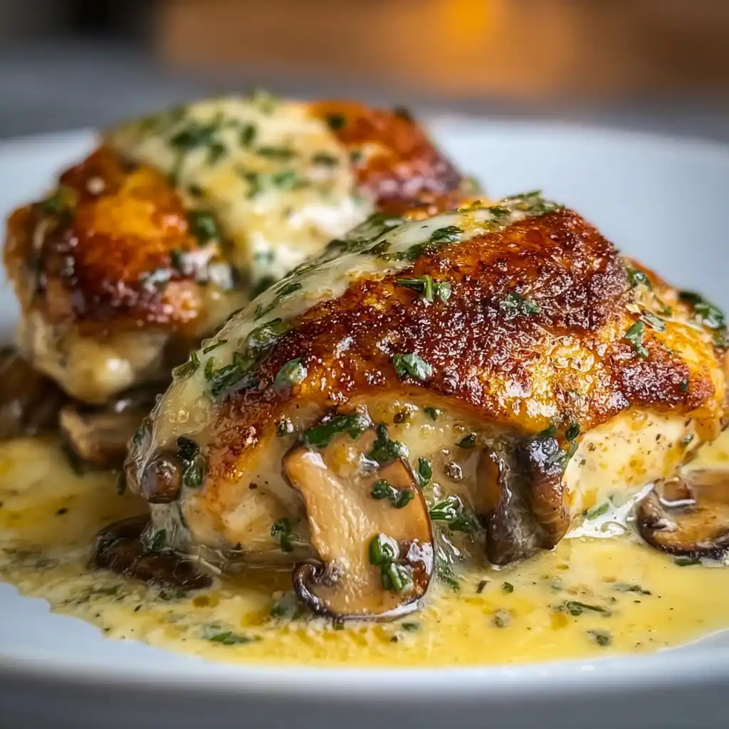 Cheesy Garlic Butter Mushroom Stuffed Chicken