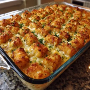 Chicken Alfredo Tater Tot Casserole