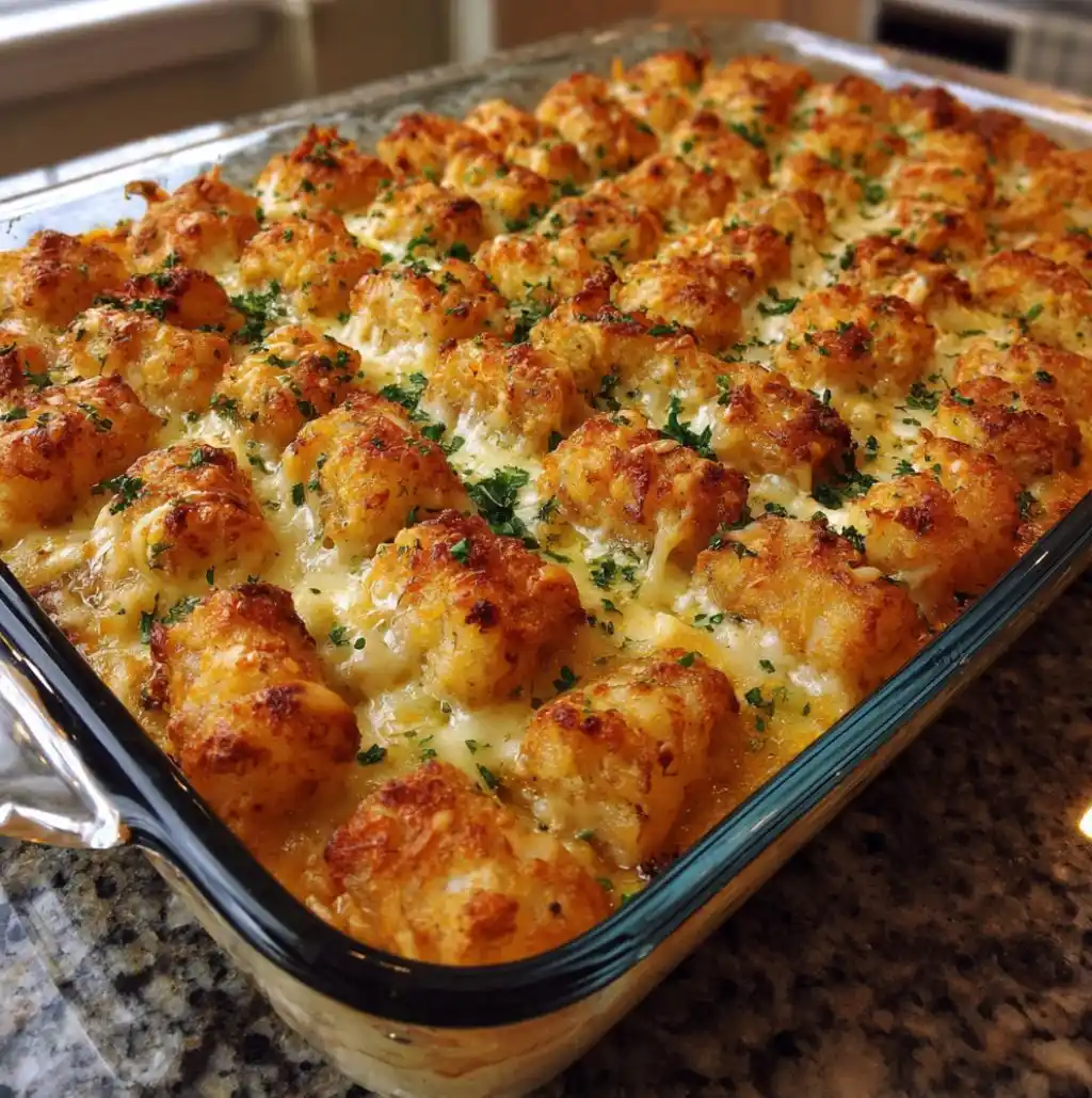 Chicken Alfredo Tater Tot Casserole
