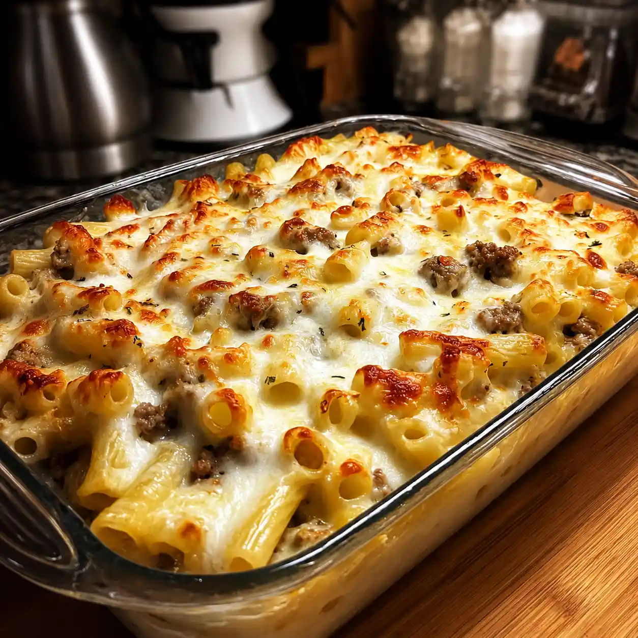 Creamy Beef Alfredo Ziti Casserole