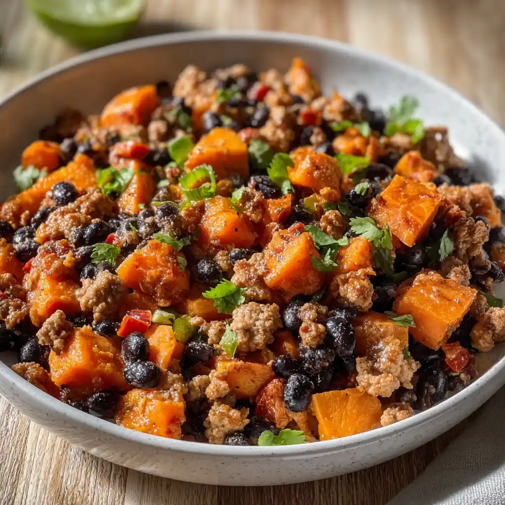 Ground Turkey Skillet with Black Beans and Sweet Potatoes