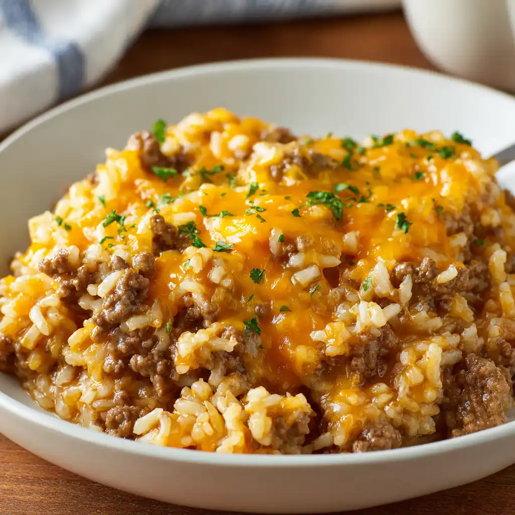Cheesy Ground Beef and Rice Casserole