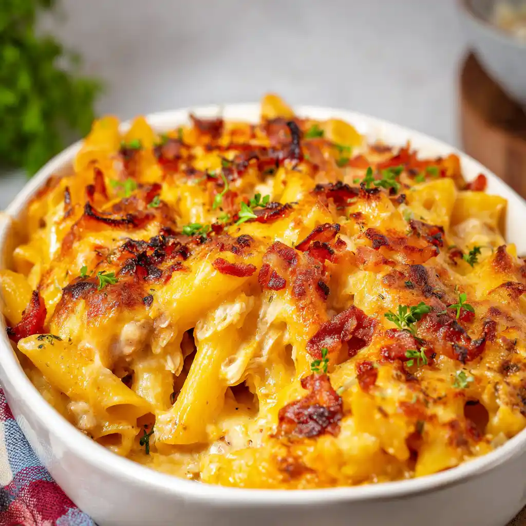 Bacon Ranch and Cheese Chicken Baked Ziti