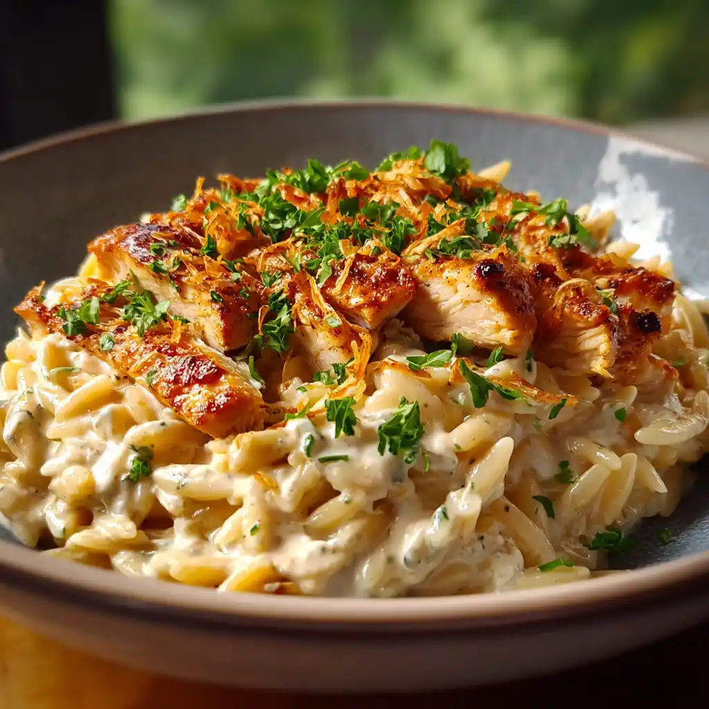 Creamy BBQ Ranch White Cheddar Chicken Orzo