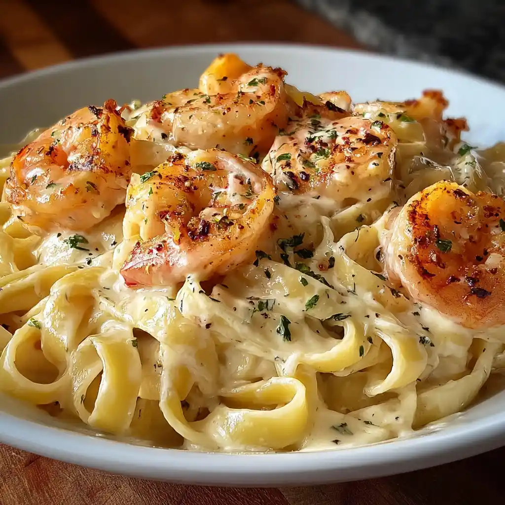 creamy shrimp fettuccine pasta with homemade alfredo sauce