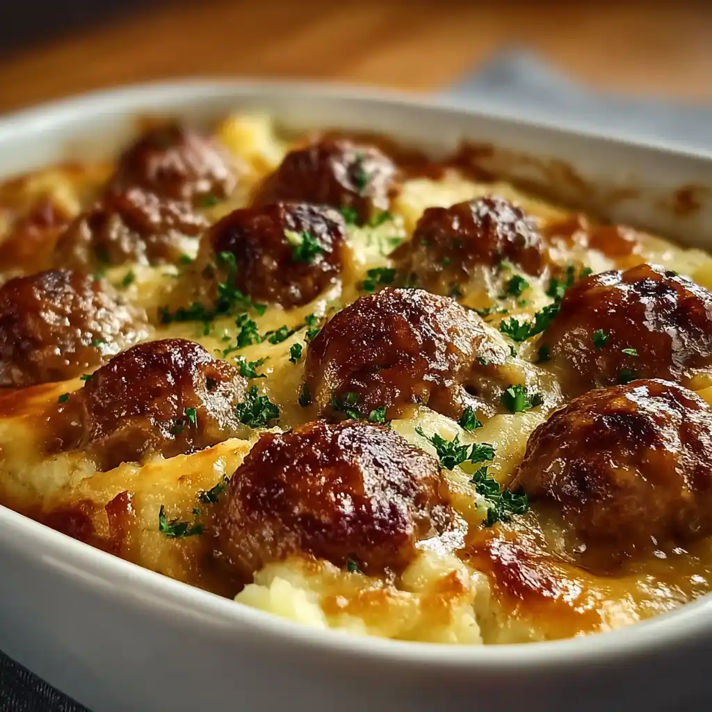 Irresistible Meatball and Mashed Potato Bake