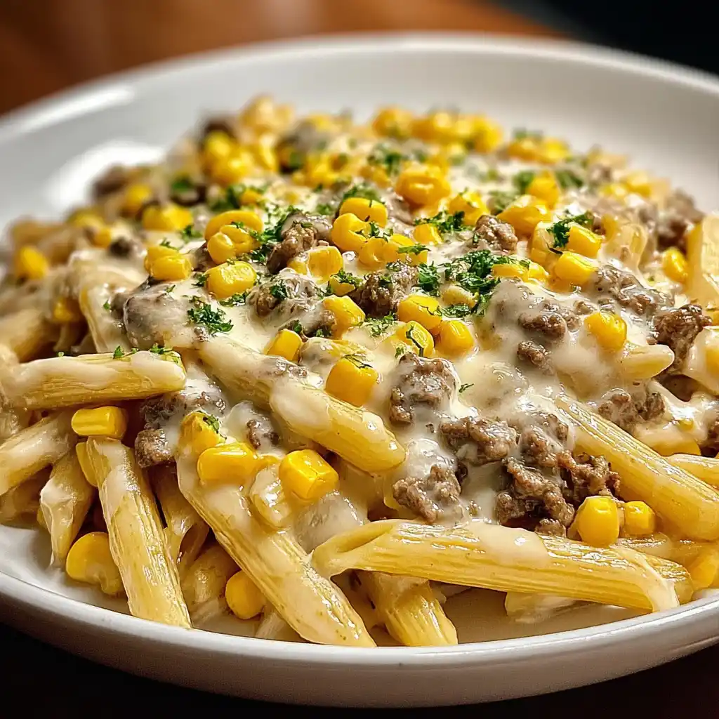 One-Pot Creamy Ranch Beef & Sweet Corn Penne