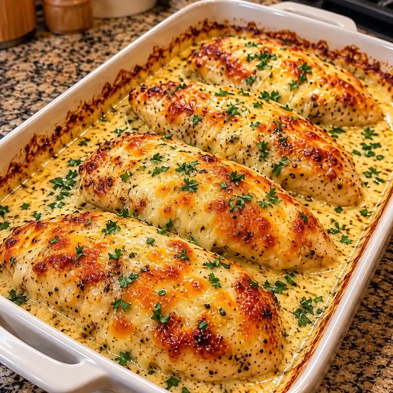 Cheesy Garlic Smothered Chicken