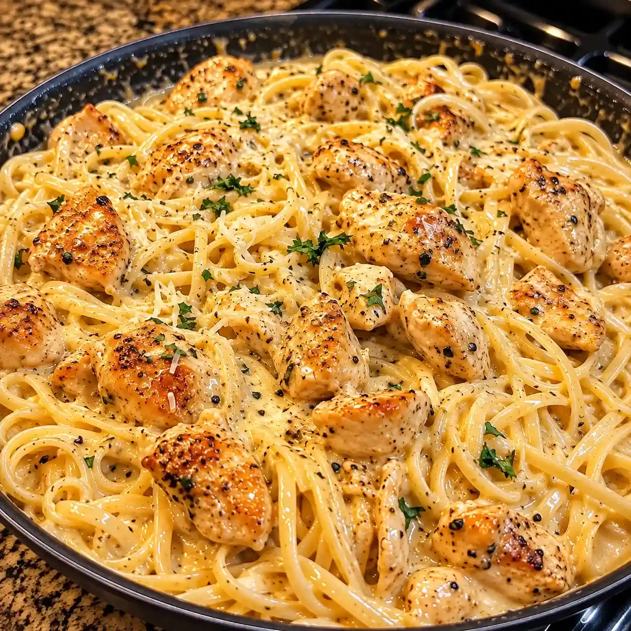Garlic Butter Chicken with Creamy Linguine