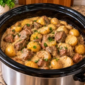 Slow Cooker Creamy Beef Tips and Potatoes