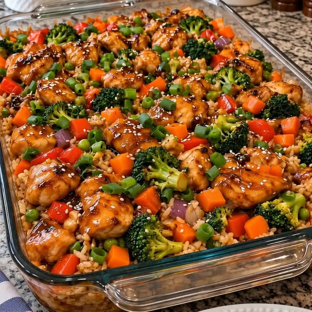 Teriyaki Chicken Veggie Rice Bake