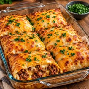 Baked Cheesy Beef Wrap Pockets
