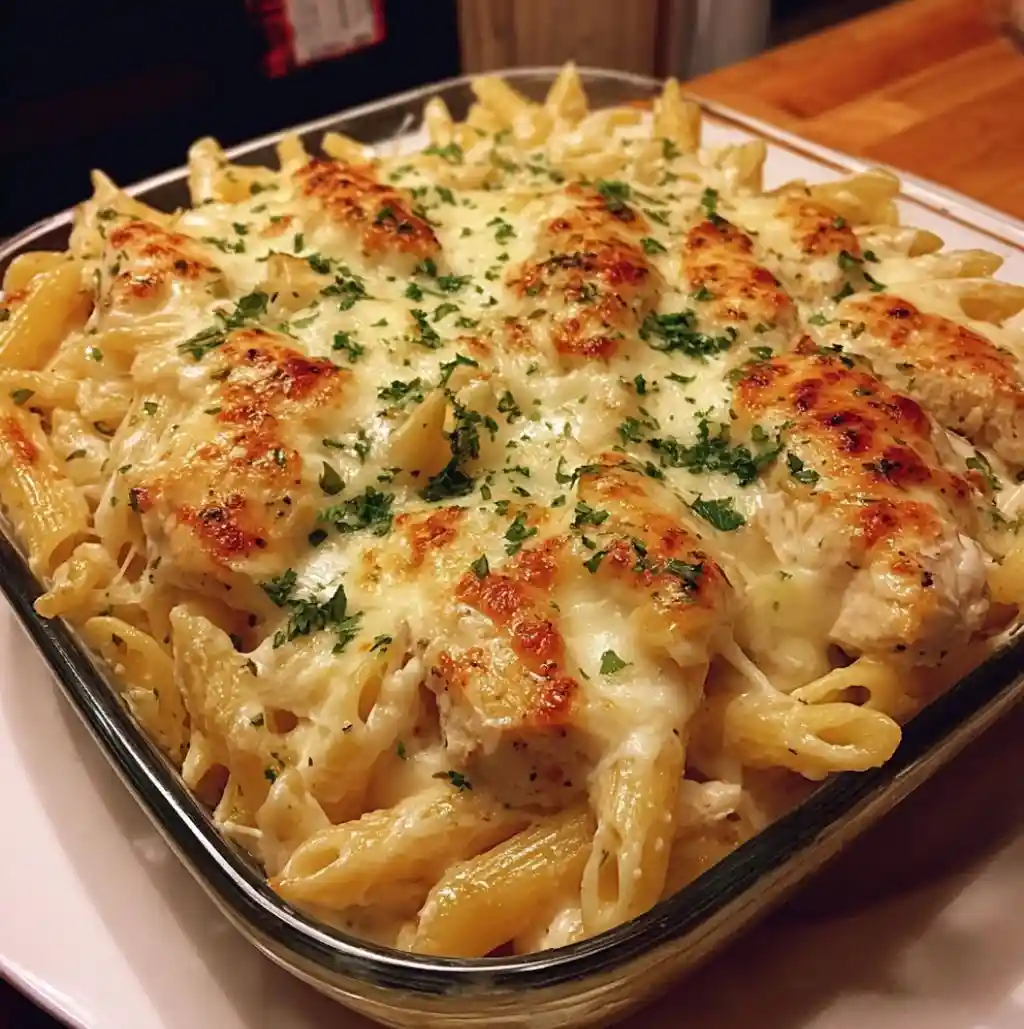 Baked Creamy Chicken Mozzarella Pasta