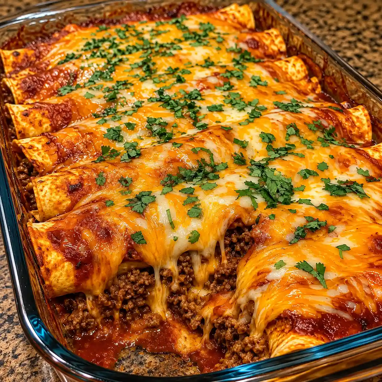 Cheesy Beef Enchiladas Bake