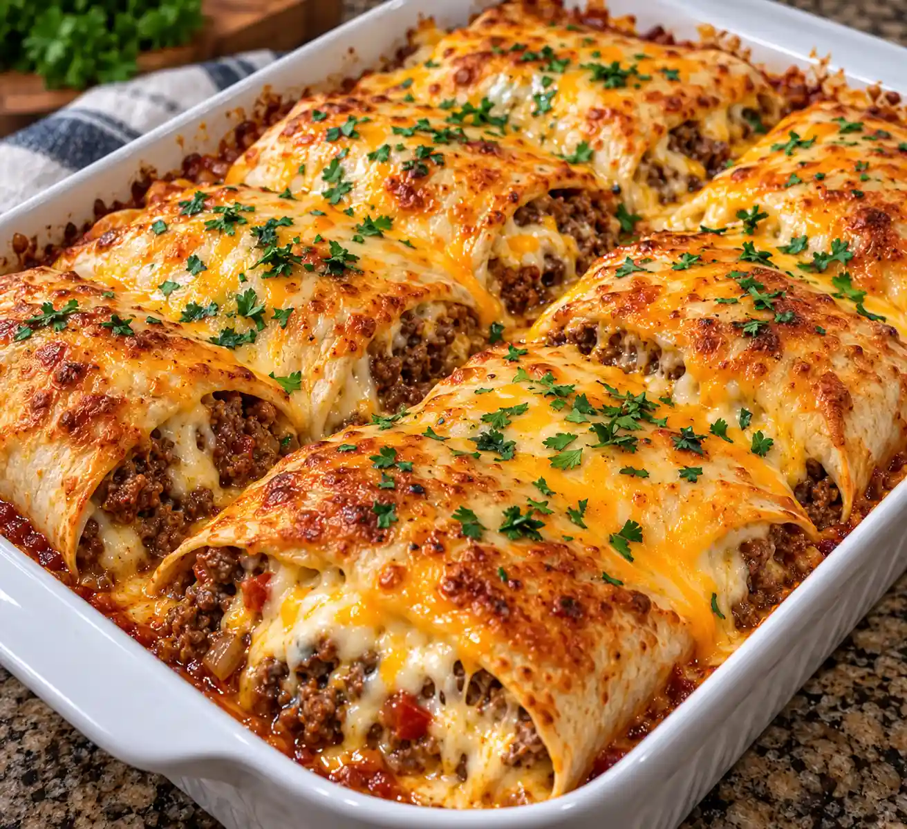 Cheesy Beef Stuffed Tortilla Bake