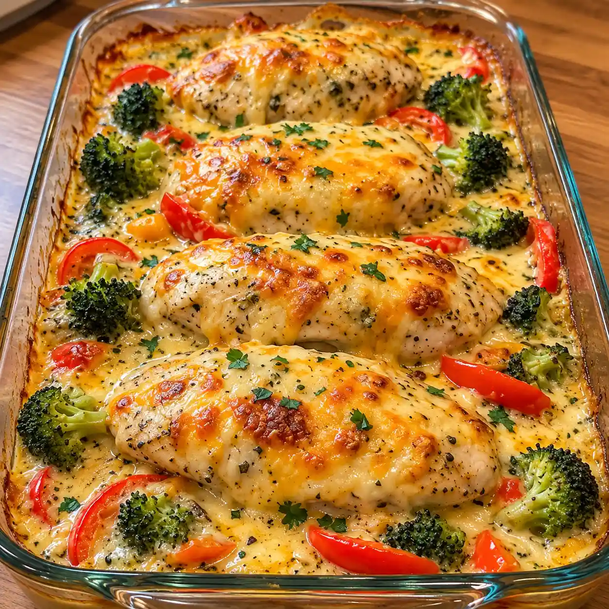 Creamy Cheesy Broccoli Pepper Chicken Bake