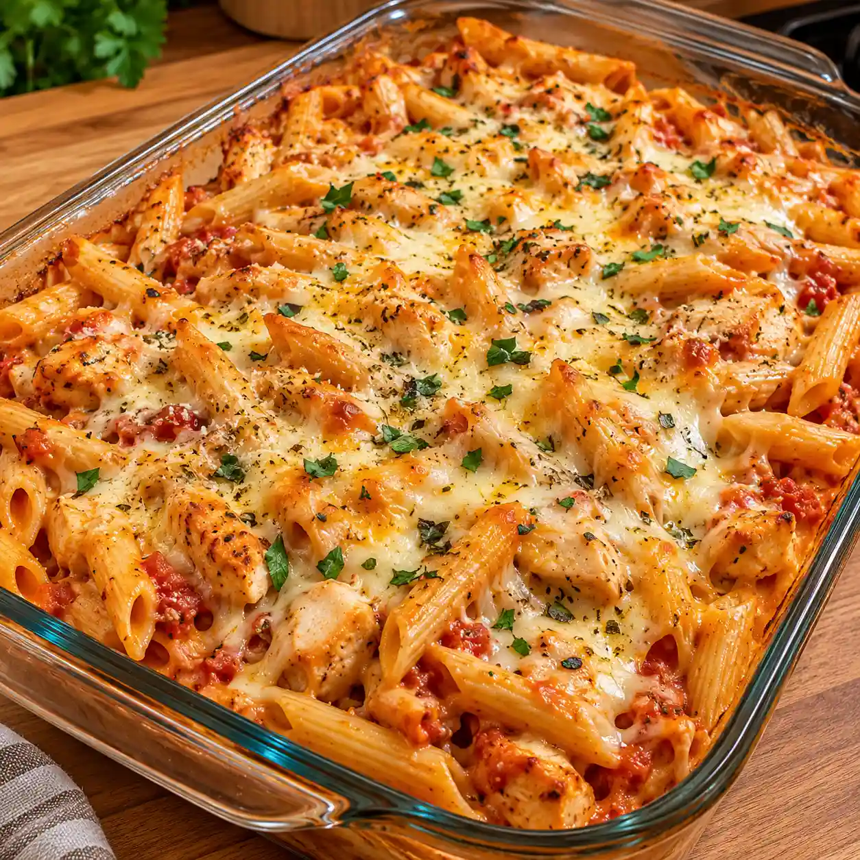 Creamy Cheesy Chicken Penne Pasta Bake