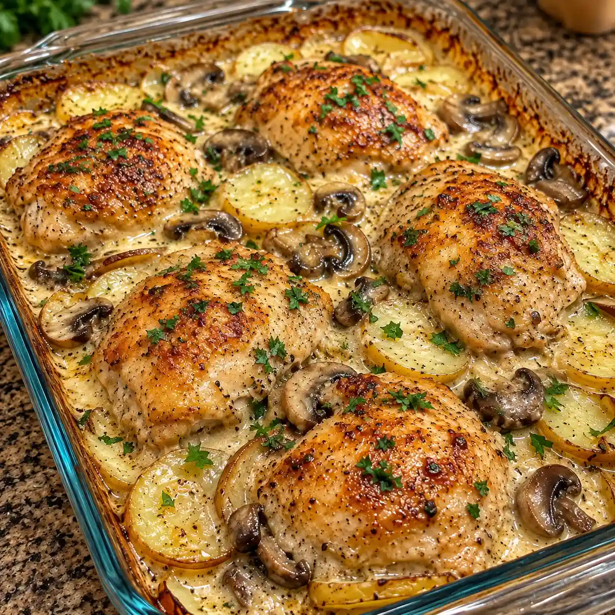 Creamy Chicken Potato Bake with Mushroom Sauce