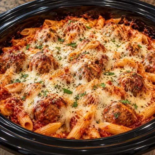 Crockpot Dump & Go Meatball Pasta Bake