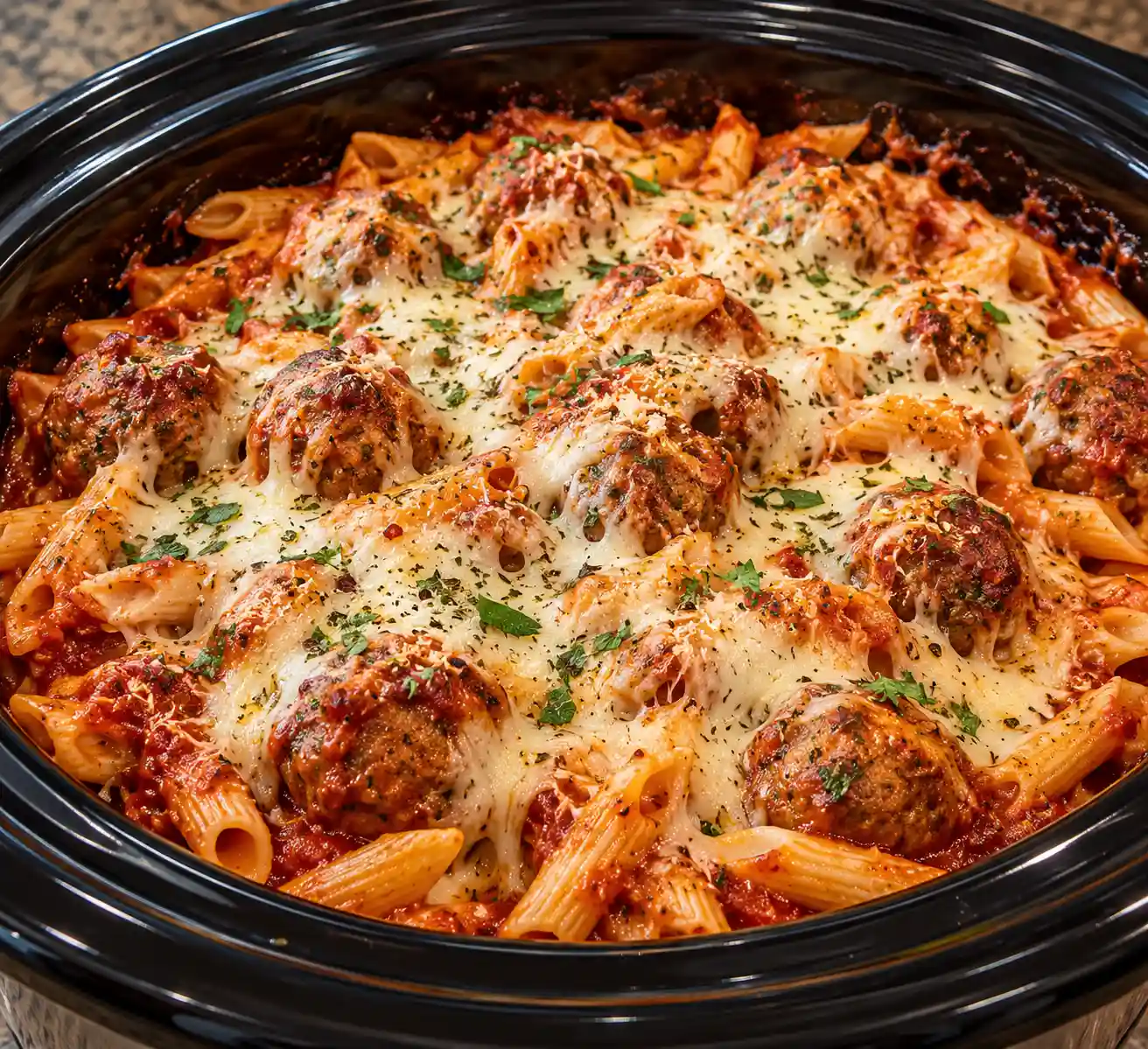 Crockpot Dump & Go Meatball Pasta Bake