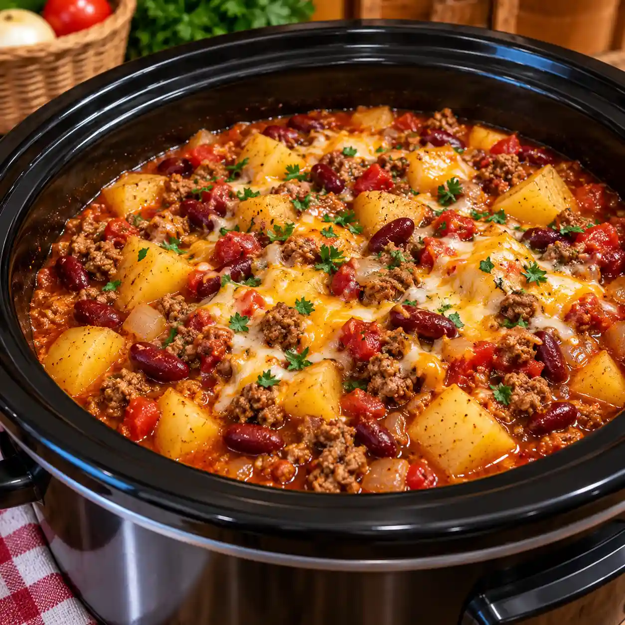 Slow Cooker Beef Potatoes and Beans
