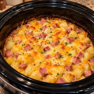 Slow Cooker Cheesy Ham and Potatoes