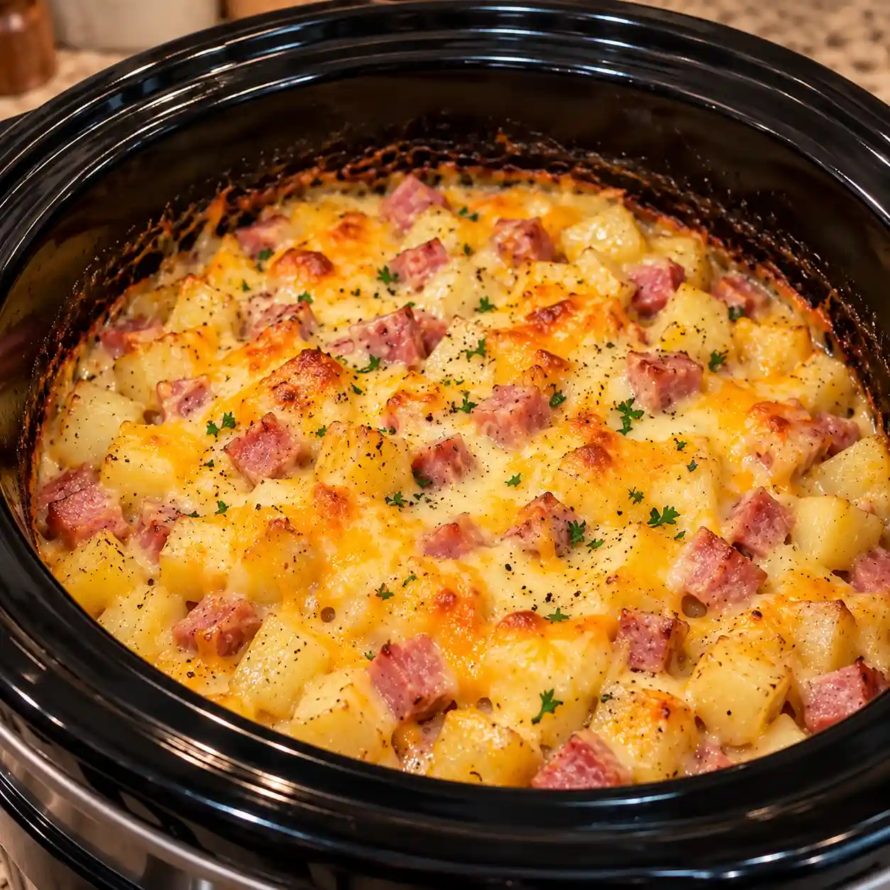 Slow Cooker Cheesy Ham and Potatoes