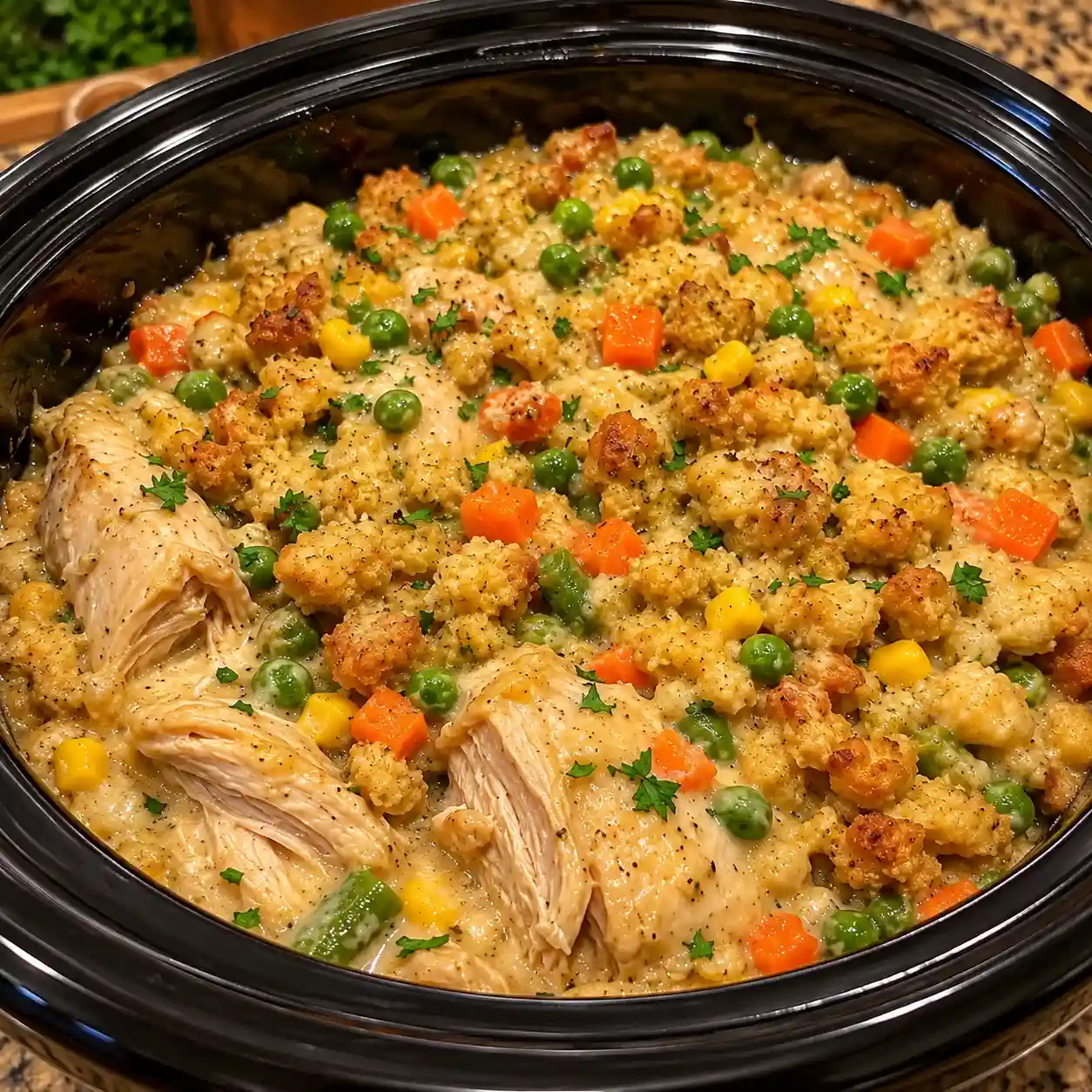 Slow Cooker Chicken and Stuffing Casserole