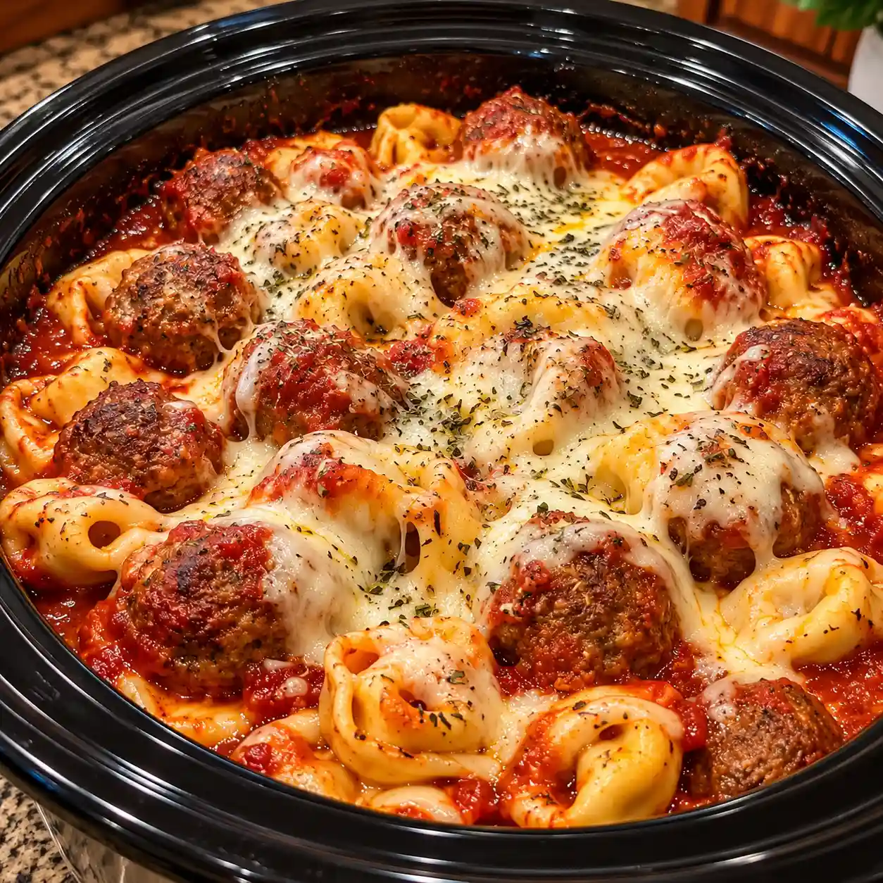Slow-Cooker Meatball and Cheese Tortellini Bake
